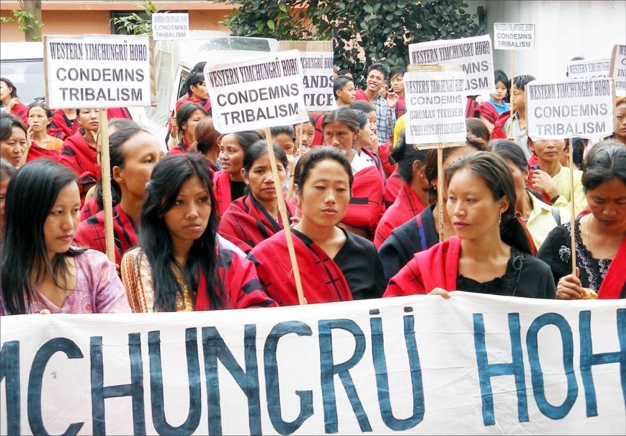 Womenfolk from the Yimchungrü community protesting the action of the police in Dimapur, March 2. (MExPix)
